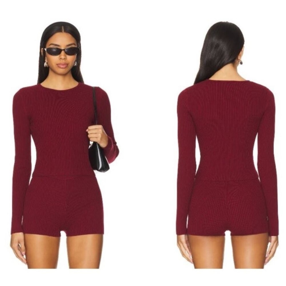 Lovers + Friends Burgundy Ribbed Top